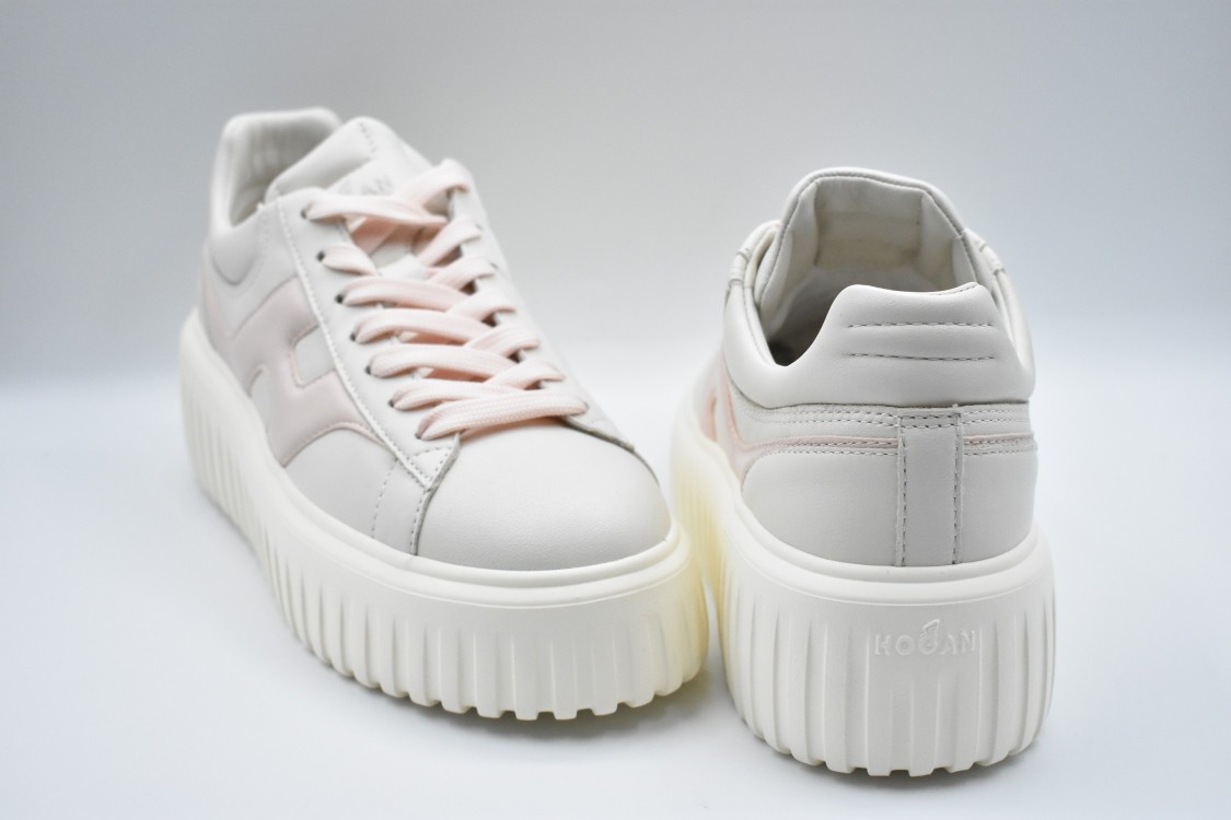Hogan Ivory Pink Sneakers With Chunky Platform Sole In White