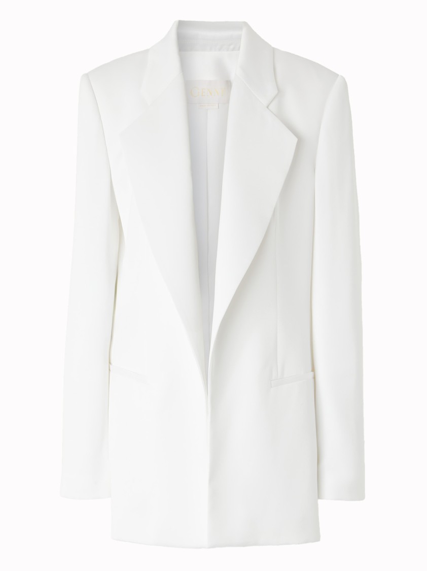 Shop Genny Flowing White Blazer With Classic Lapel Collar