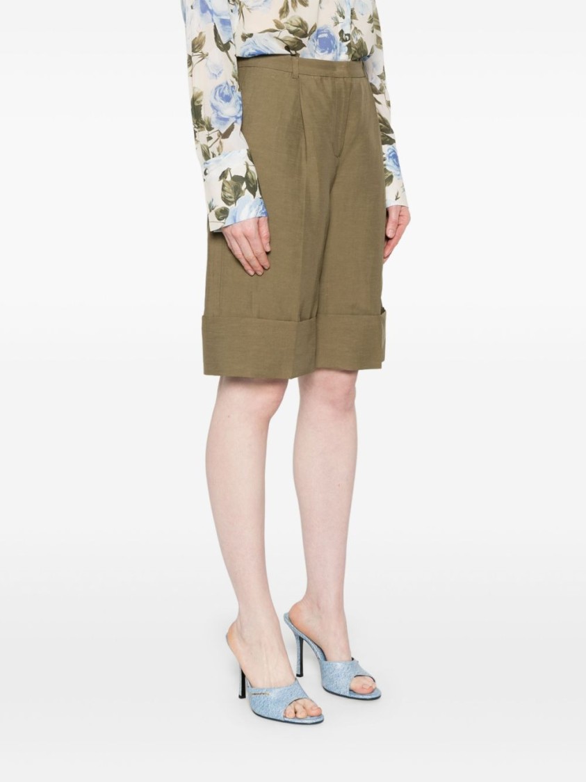 Blugirl Tailored Cuffed Wide-leg Shorts In Green