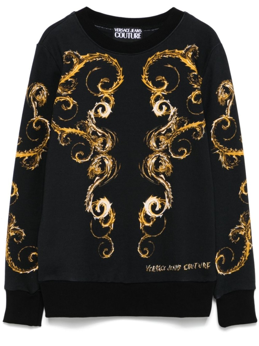 Versace Jeans Couture Knitwear Crewneck Embroidered Design Long Sleeves In Black