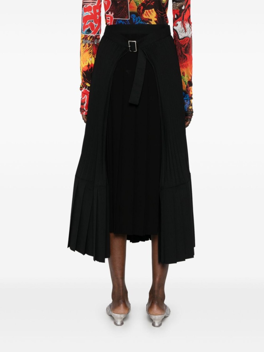 Shop Junya Watanabe Flared Black Wool Midi Skirt