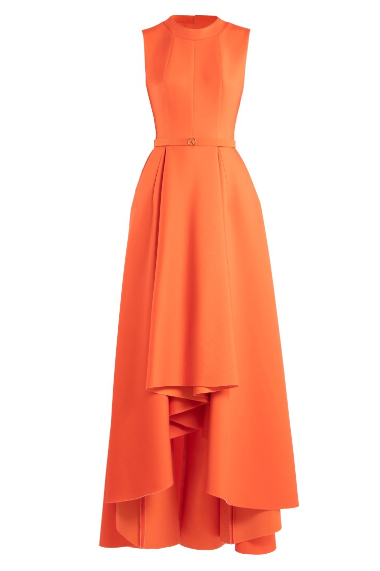 Saiid Kobeisy Neoprene Dress With High-low Skirt In Orange