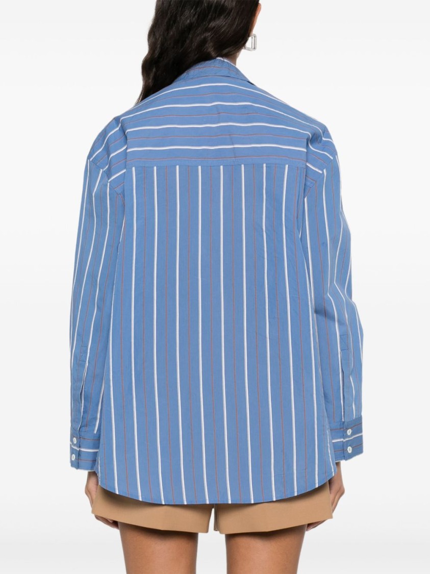 Shop Pinko Blue And White Striped Shirt With Embellished Neckline