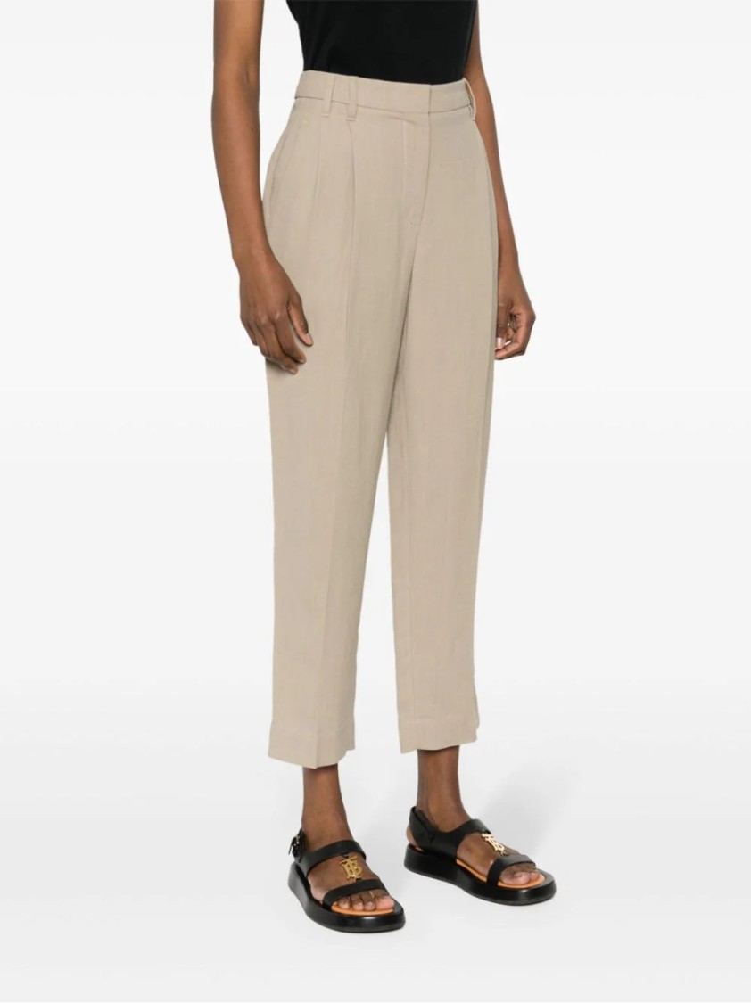 Brunello Cucinelli Cropped Tailored Trousers With Pleated Front In Brown