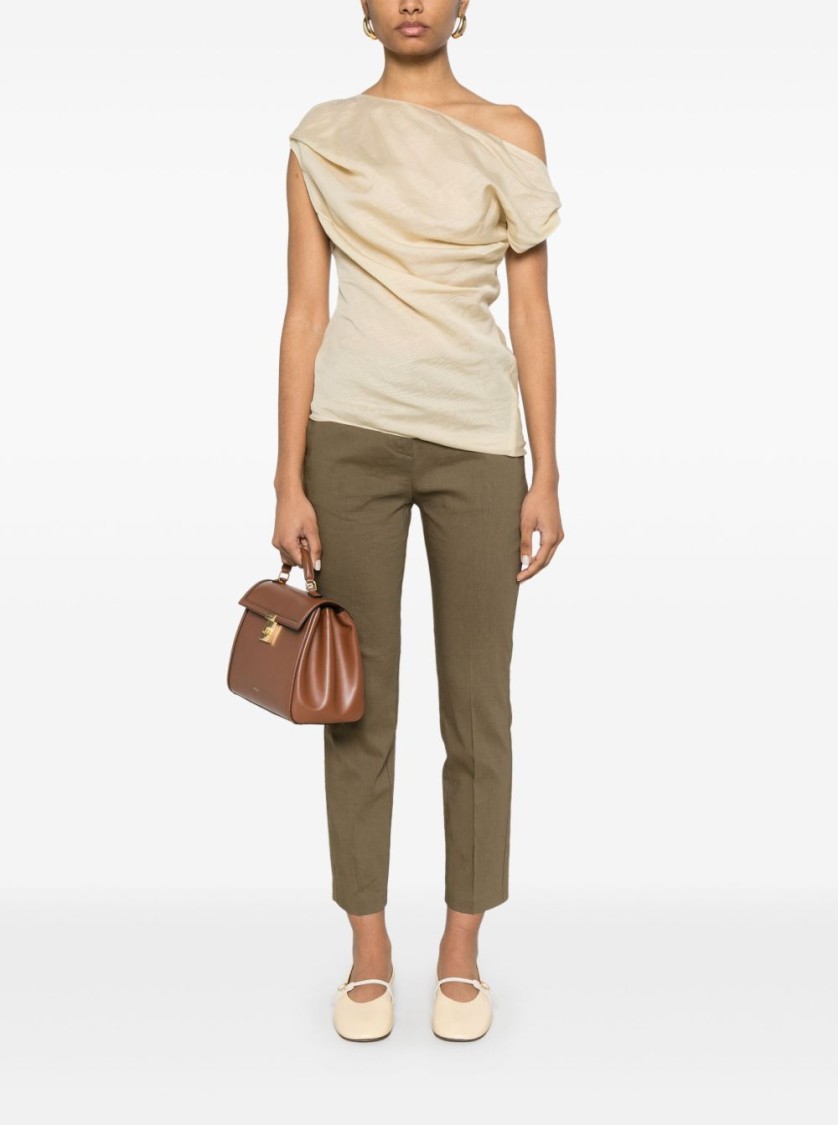 Pinko Tailored Green Trousers With Mid-rise Waist In Green