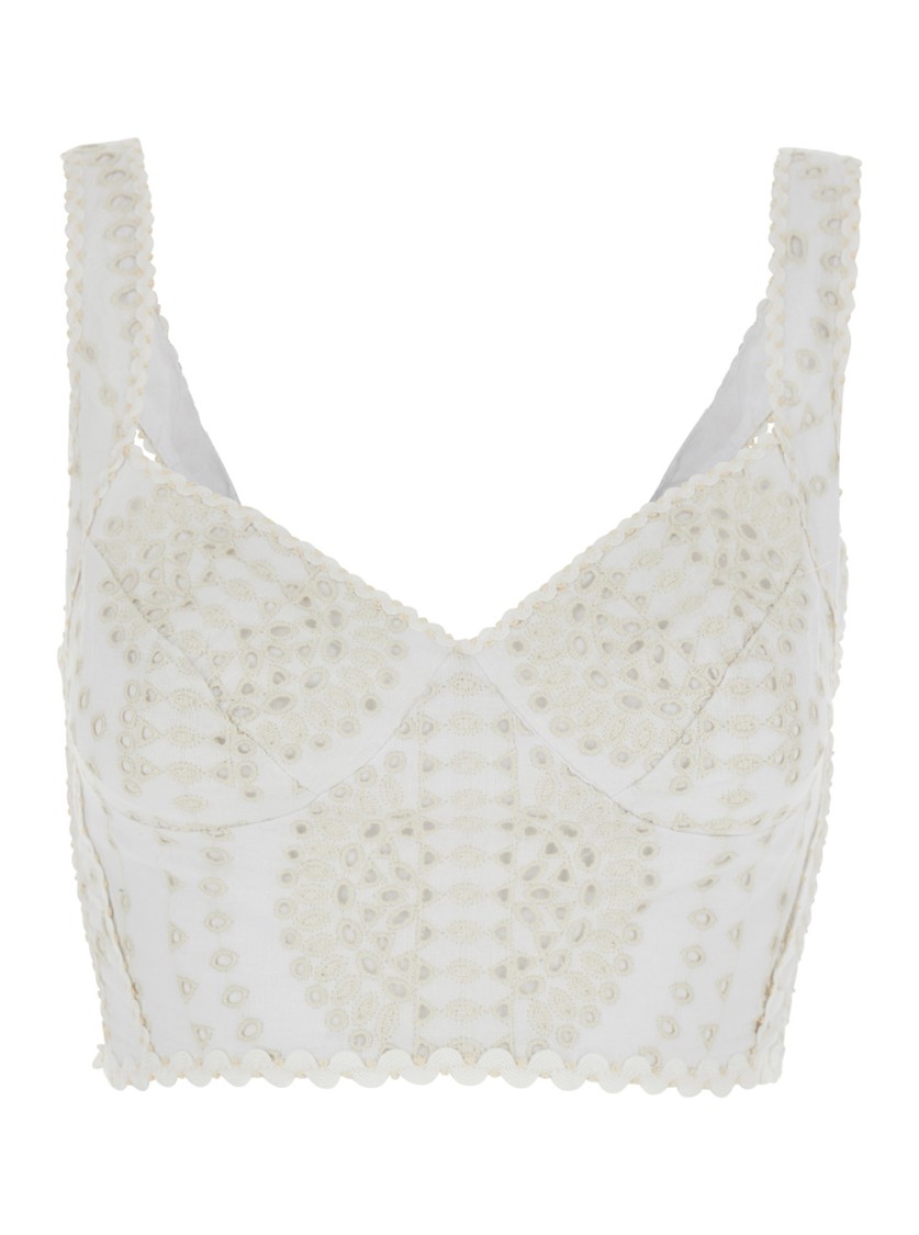 Charo Ruiz 'goldie' White Top With V-neck On The Front And Perforated Design