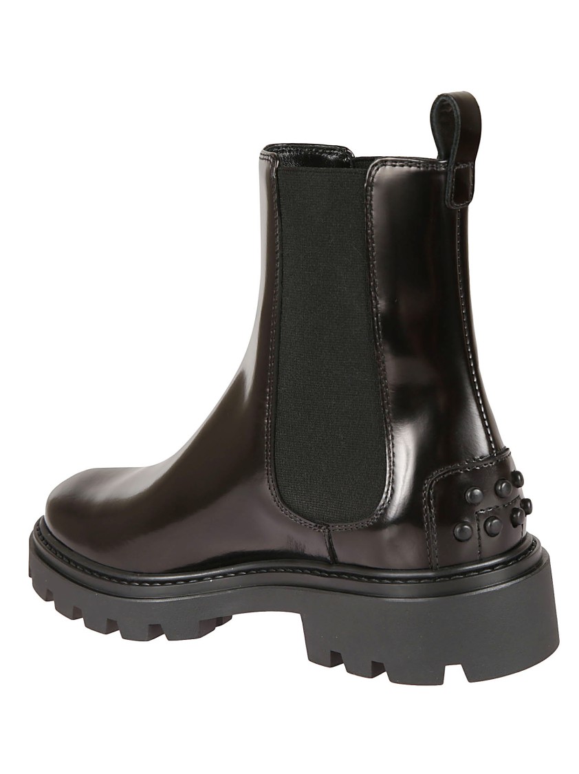 Tod's Polished Leather Ankle Boots In Black