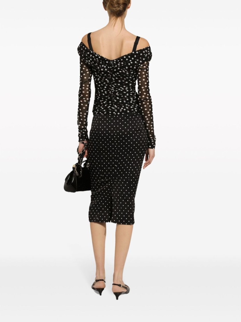 Shop Dolce & Gabbana Polka Dot Midi Skirt With Elegant Silhouette And Luxurious Silk Blend In Black