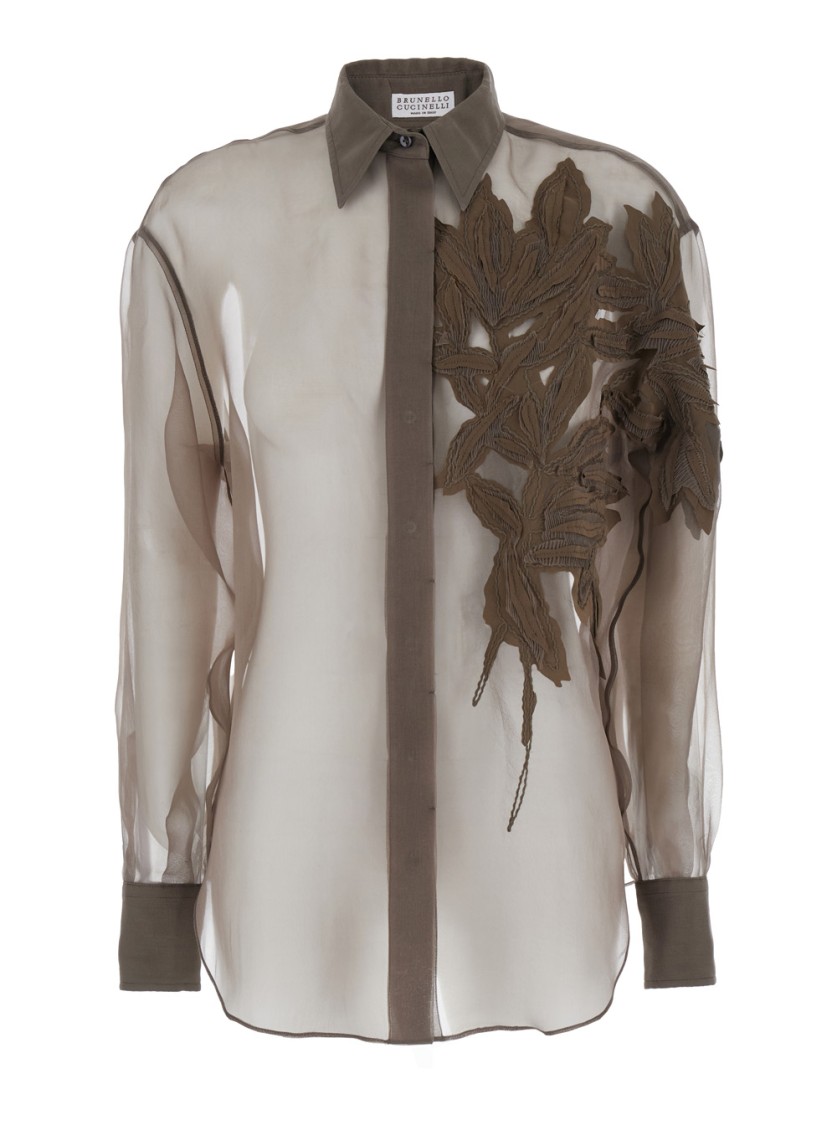 Shop Brunello Cucinelli Brown Shirt With Semi-transparent Design
