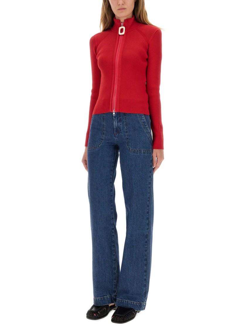 Jw Anderson J. W. Anderson Fitted Cardigan With Zipper In Red