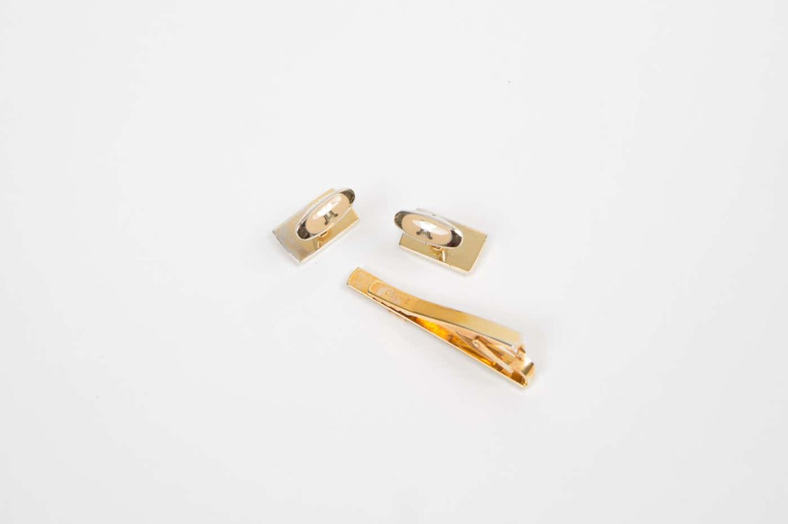 Celine Gold-tone "triomphe" Cufflinks And Tie Link Set In Gold