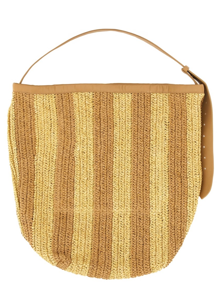 Alysi Textured Straw Bag With Leather Handle In Neutrals