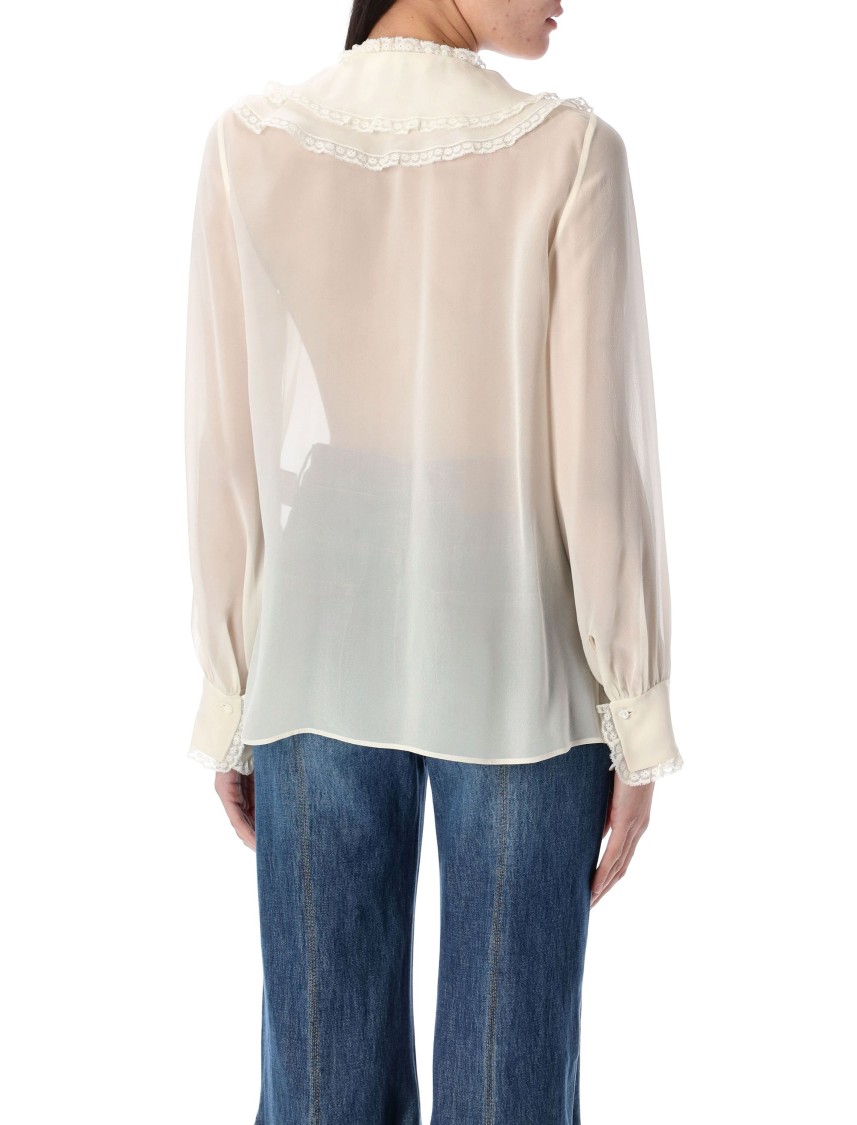 Chloé Lace-trimmed Ruffled Silk Blouse In Neutrals