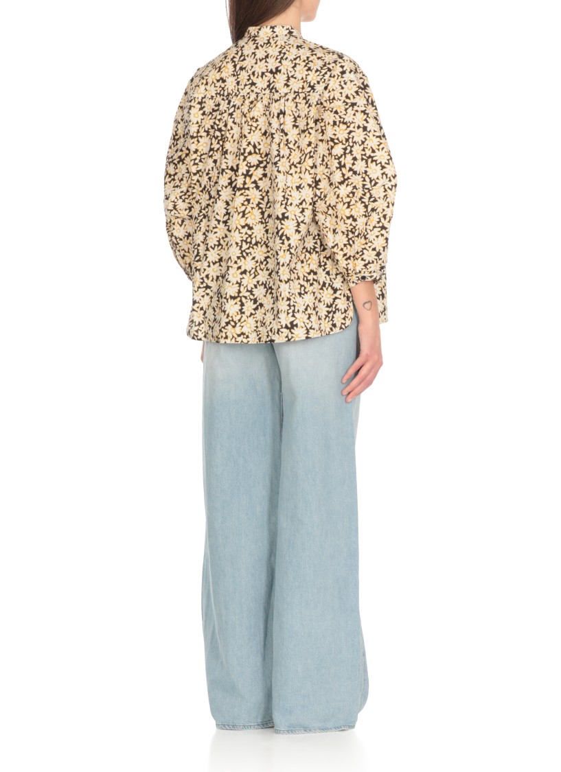 Shop Maison Kitsuné Black Cotton Shirt With Contrasting Floral Pattern In Neutrals