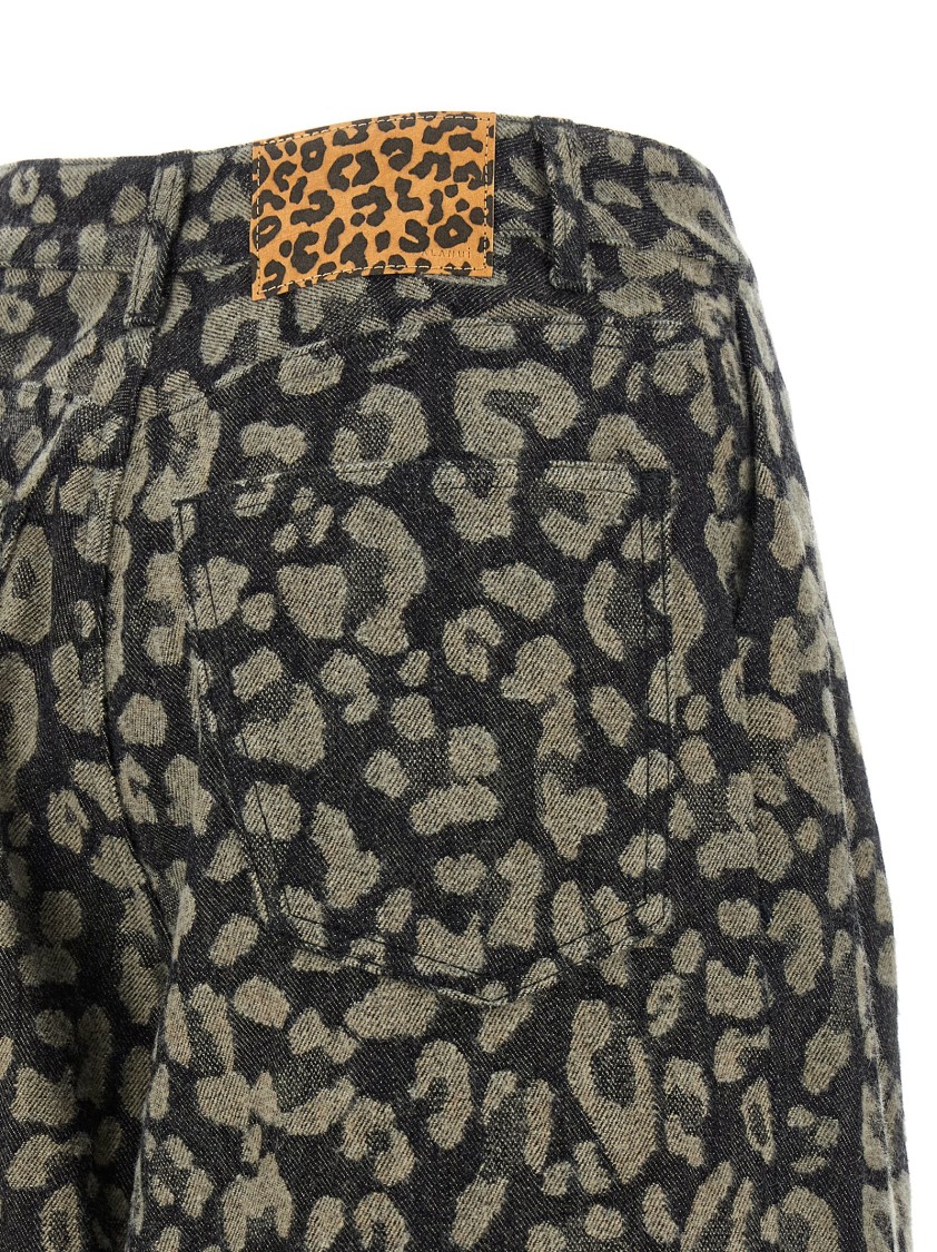 Alanui Seattle Pleated Leopard-print Jeans In Black