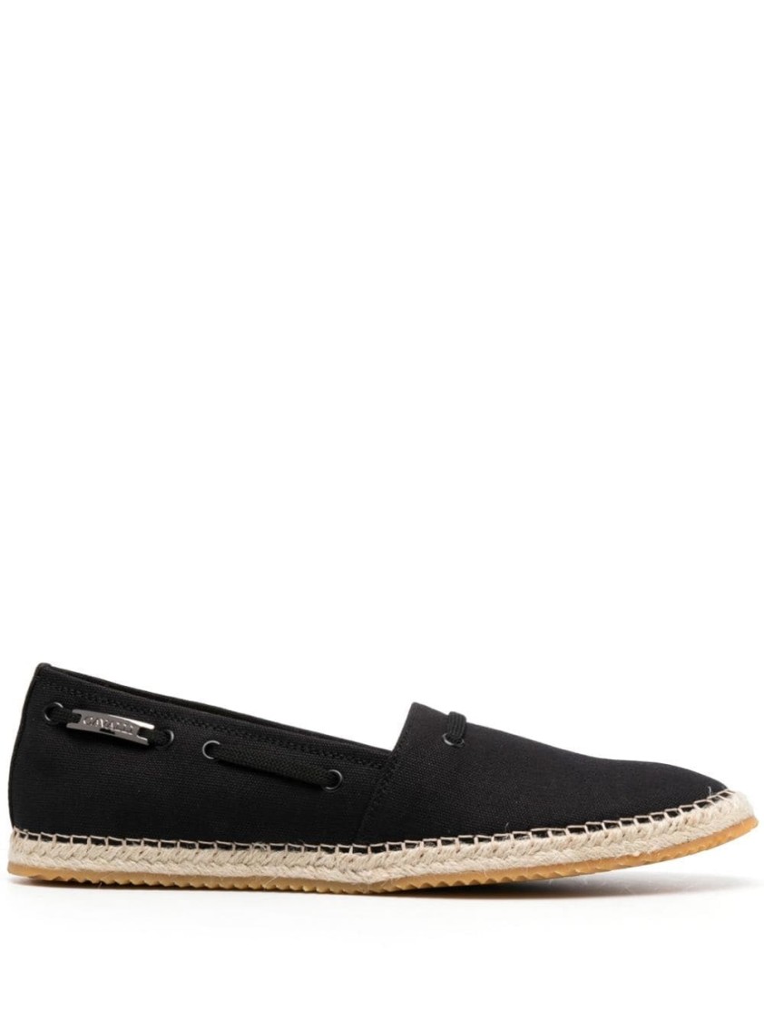 ROBERTO CAVALLI ROBERTO CAVALLI SLEEK BLACK LOAFERS WITH WOVEN JUTE SOLE