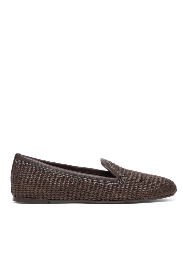 Brunello Cucinelli Woven Slip-on Brown Shoes With Elegant Detailing In Blue