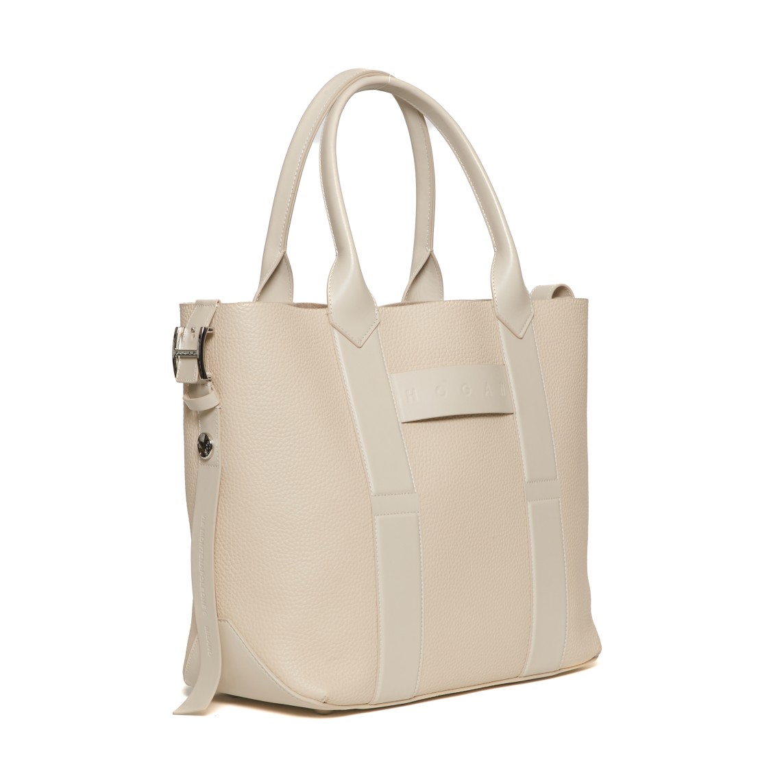 Hogan Structured Hammered Leather Shoulder Bag With Removable Pouch