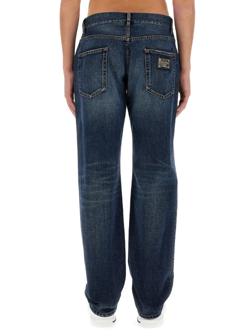 Shop Dolce & Gabbana Jeans With Logo Plaque In Blue