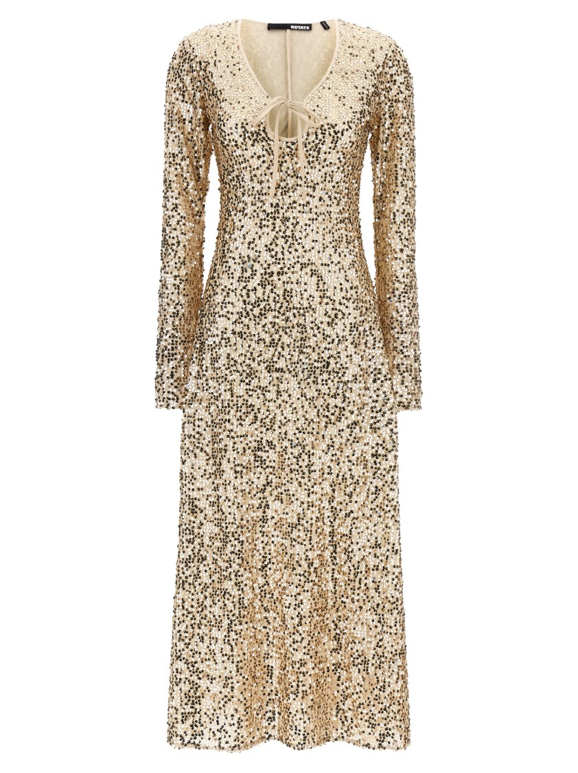 Rotate Birger Christensen Net Sequins Midi Dresses Gold In Metallic