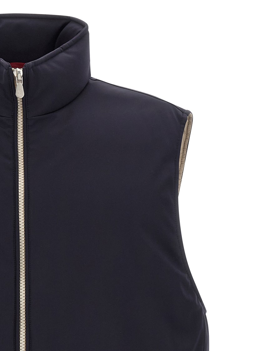Brunello Cucinelli Technical Fabric Padded Vest With Goose Feather Insulation In Blue
