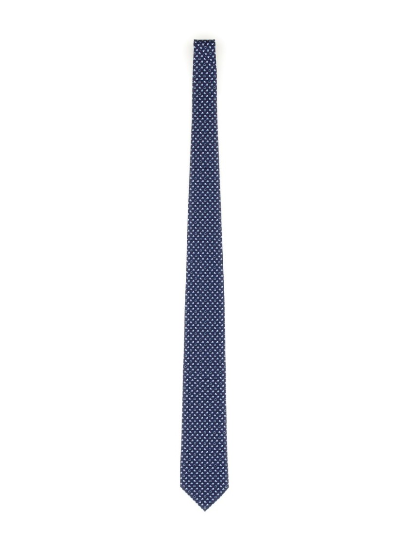 Ferragamo Classic Blue Silk Tie With Repeating Pattern In Blue