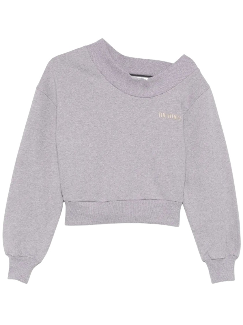 Attico One-shoulder Cropped Sweatshirt With Open Back In Gray