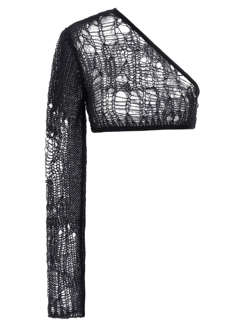 Rick Owens Ziggy One-sleeve Cropped Open-knit Top In Gray