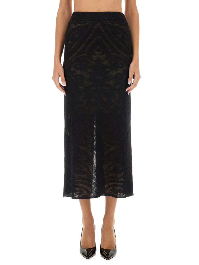 Etro Sheer Fabric Knit Skirt With Side Slit In Black
