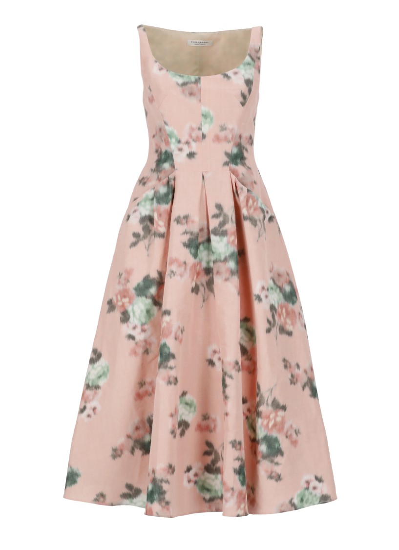 Shop Philosophy Di Lorenzo Serafini Pink Linen Midi Dress