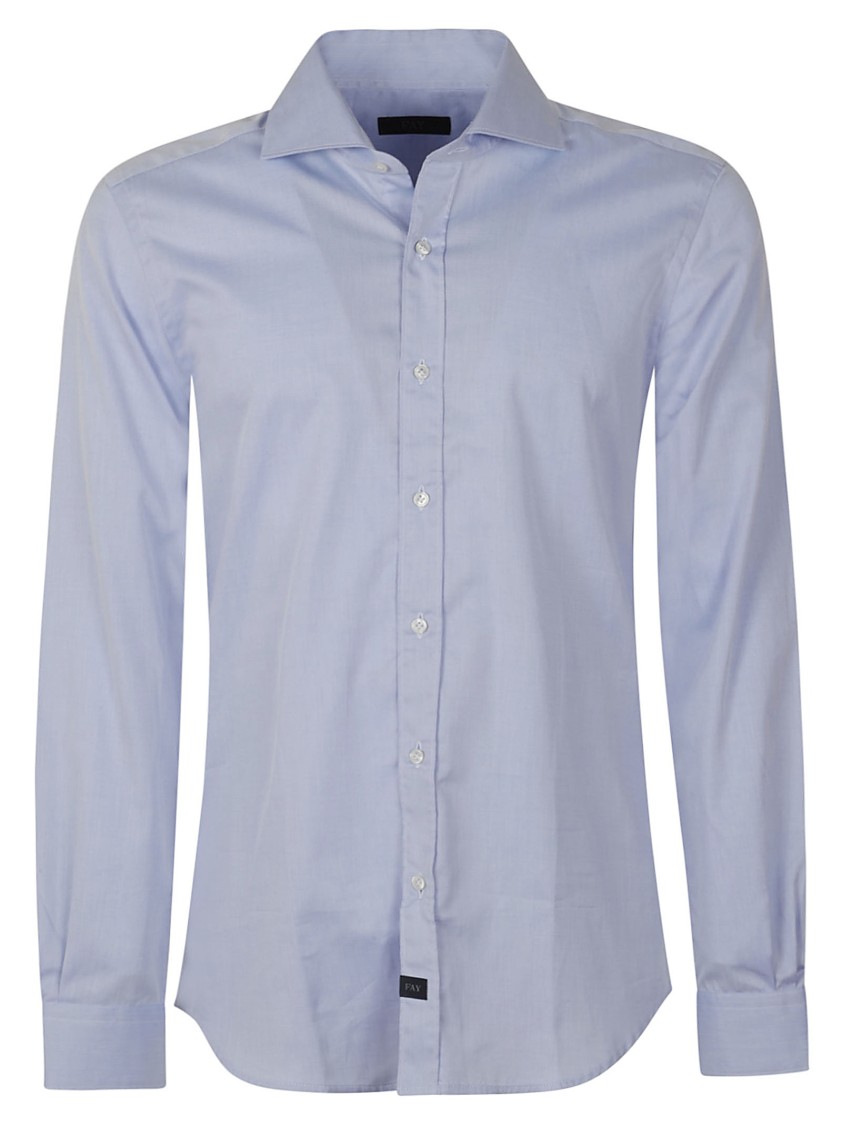 Fay French Collar Long-sleeved Shirt With Button-down Front In Blue