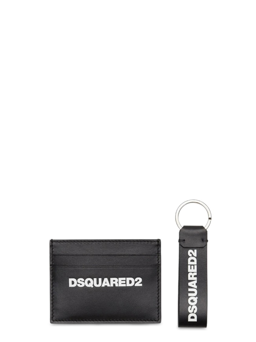 Dsquared2 Smooth Leather Wallet With Keyring Attachment And Bold Logo In Gray