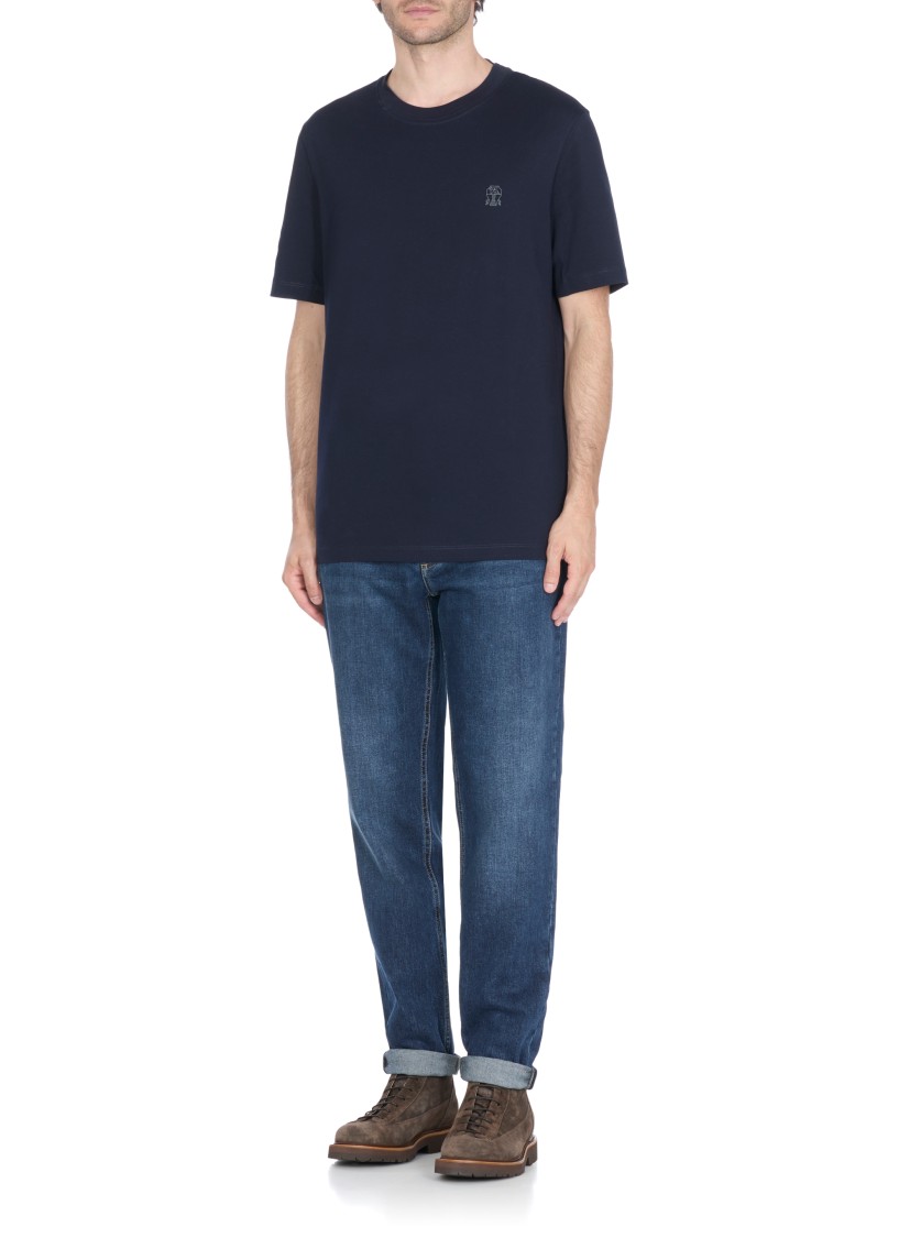Brunello Cucinelli Signature Logo Cotton T-shirt In Black