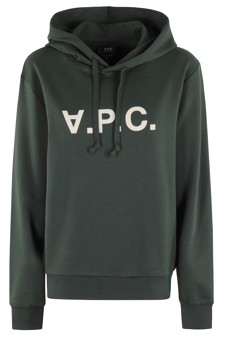 Apc A.p.c. Relaxed-fit Green Hoodie With Velvet Logo Detail In Green