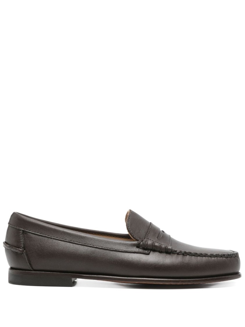 Sebago Leather Moc Stitching Penny Slot Loafers In Brown