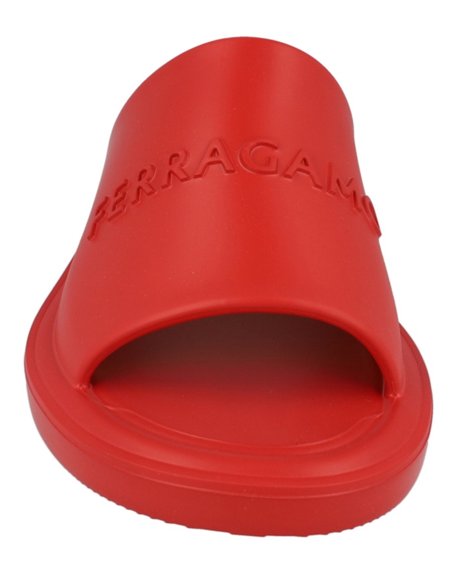 Ferragamo Giuneva Logo Embossed Slides In Red