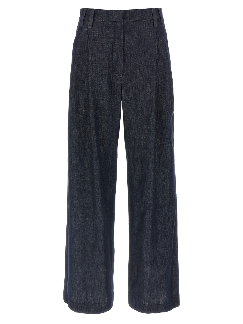 Brunello Cucinelli High-waisted Wide Leg Denim Jeans In Blue
