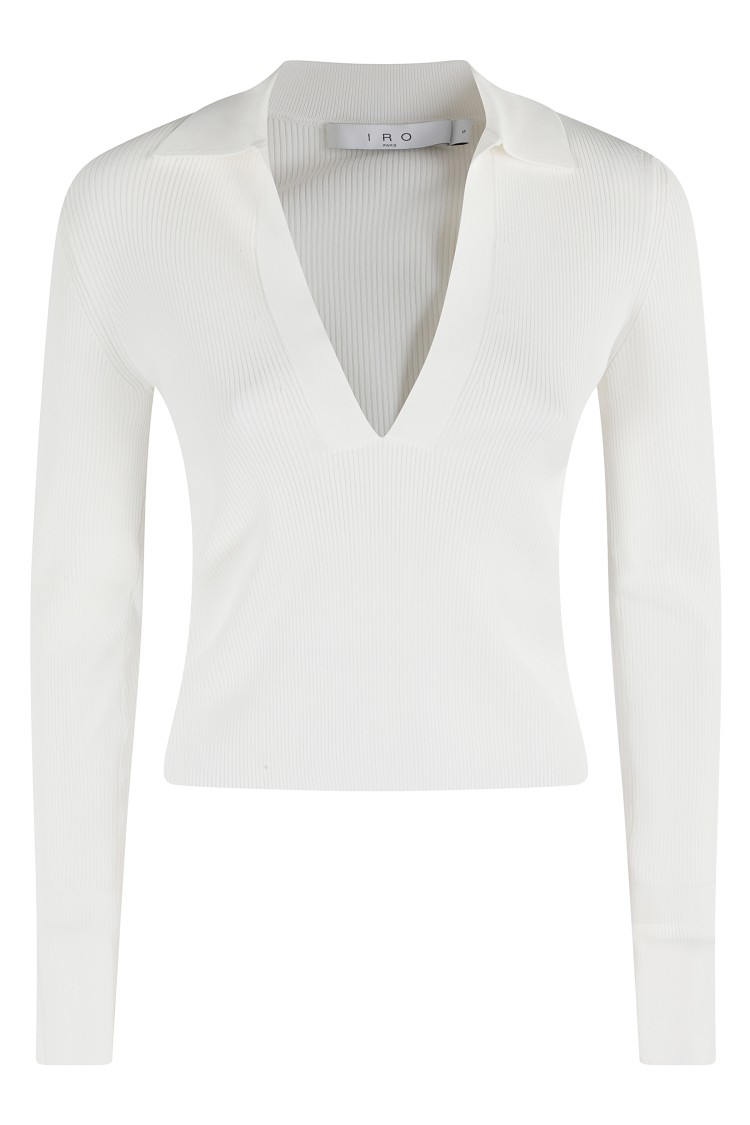 Iro Fitted White Top With Deep V-neckline In White