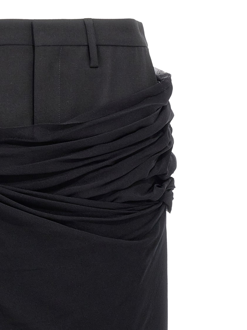 Jean Paul Gaultier Black Wool Trousers With Tulle Draping Detail In Black