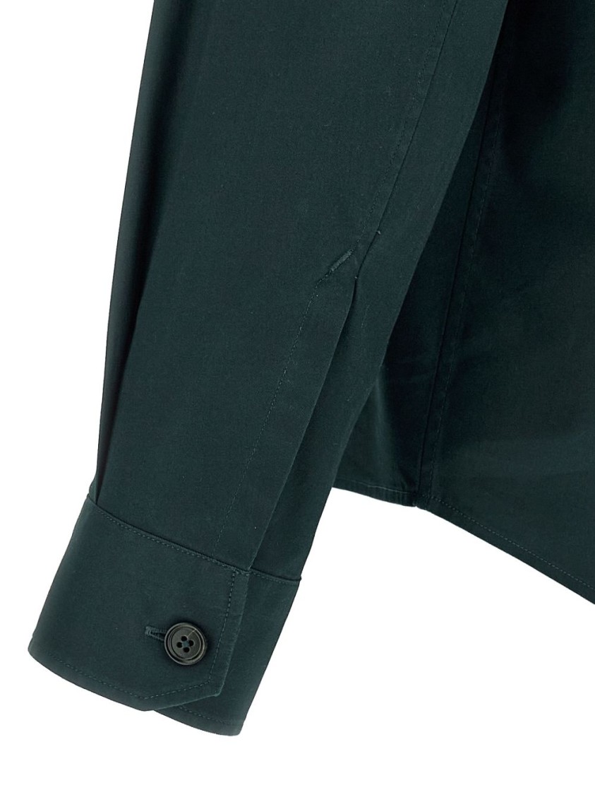 Shop Zegna Green Cotton Shirt With Concealed Front And Dual Chest Pockets