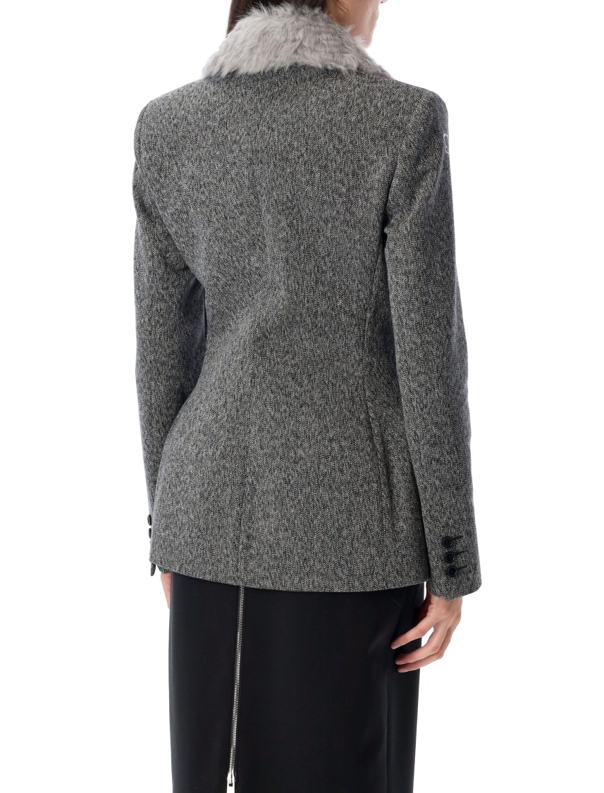 Msgm Chic Double-breasted Blazer With Removable Faux-fur Collar In Grey