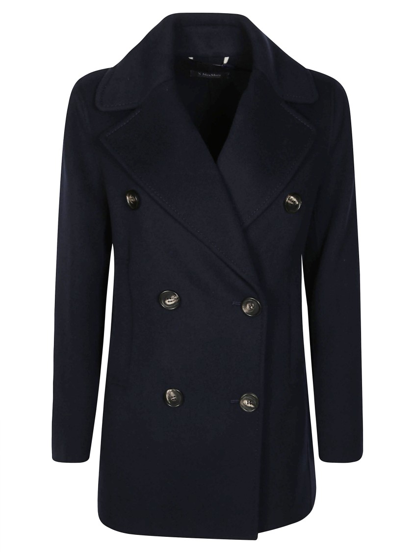 Max Mara Double-breasted Picot Peacoat In Black