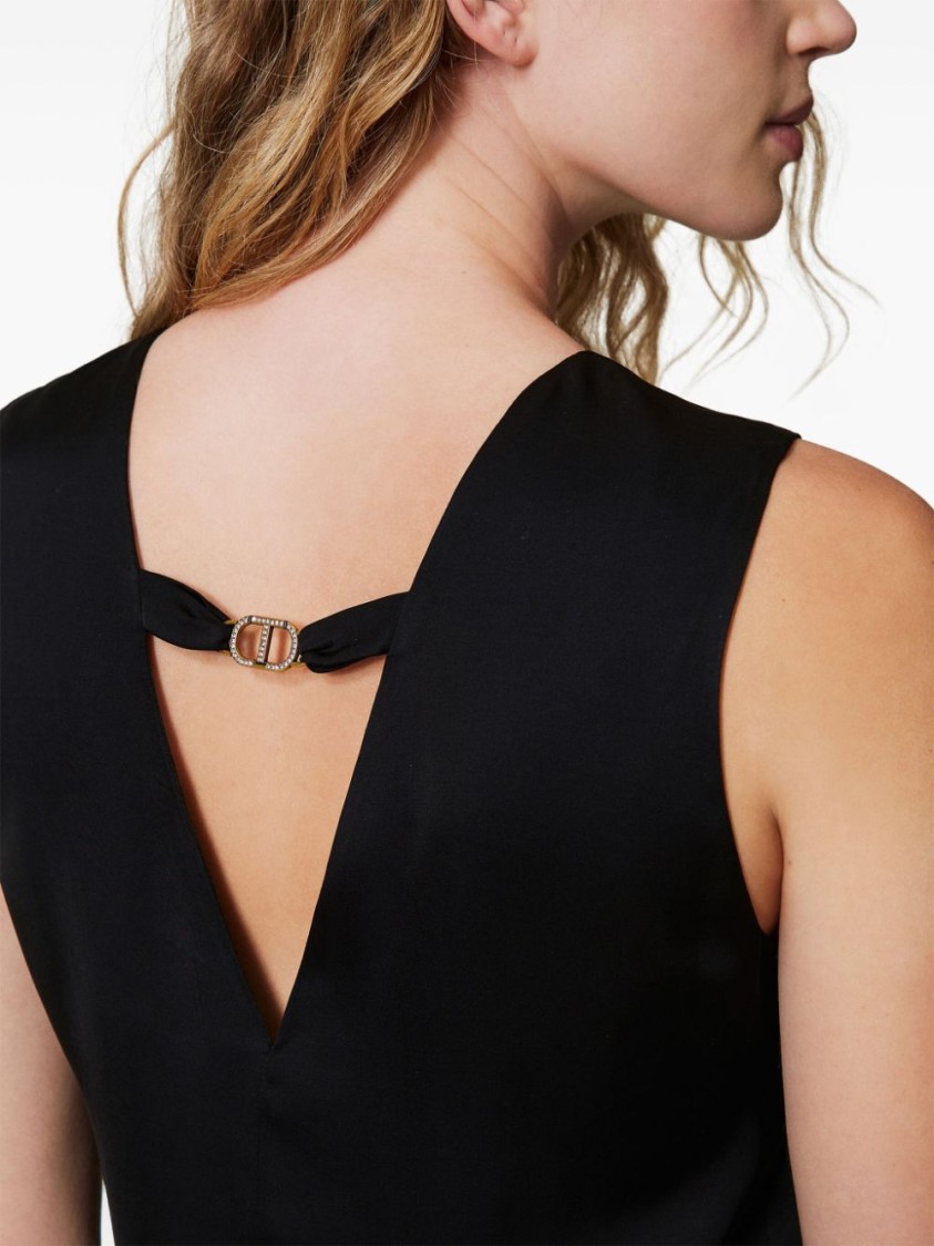 Shop Twinset Twin-set Sleeveless Black Dress With Feather Detail