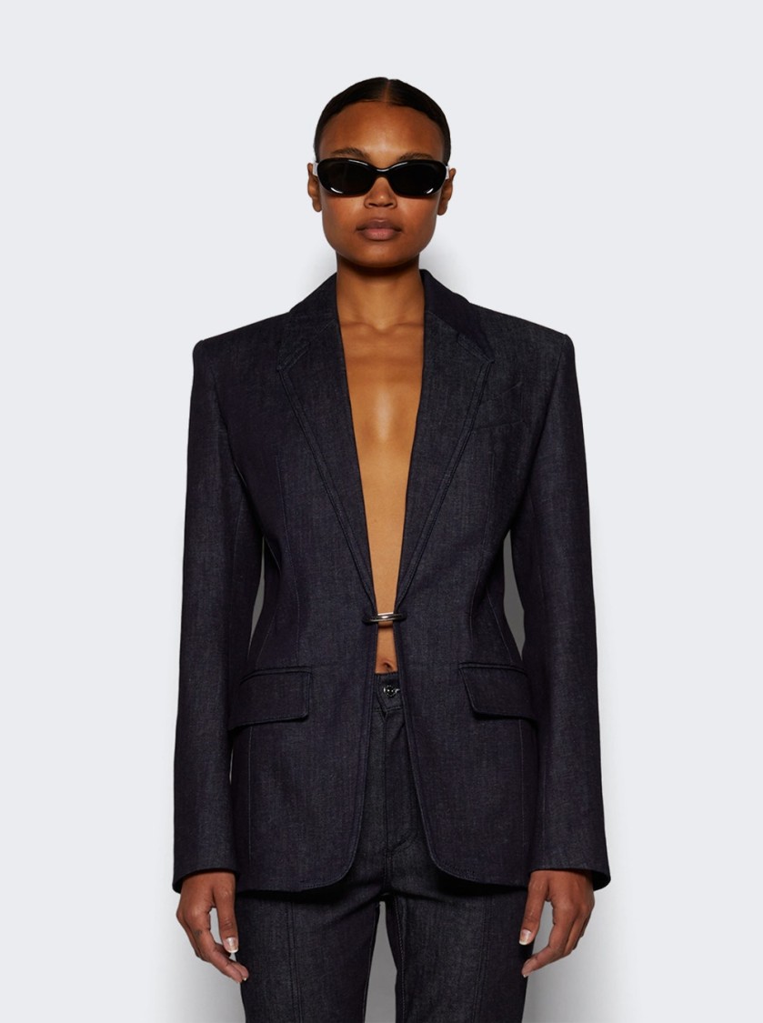 Mugler Pierced Tailored Jacket Raw Blue In Blue