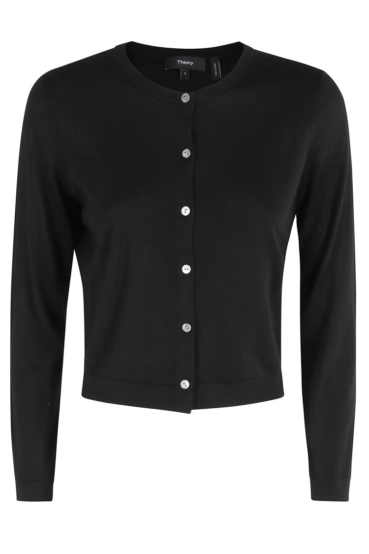 Theory Cropped Fitted Cardigan With Central Button Closure In Black