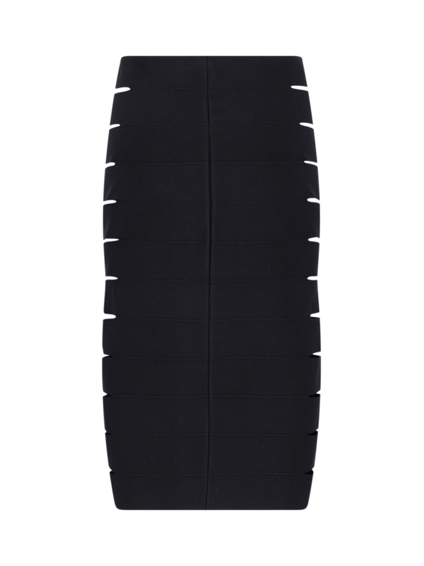 ALAÏA ALAÏA MIDI PENCIL SKIRT IN BLACK FABRIC