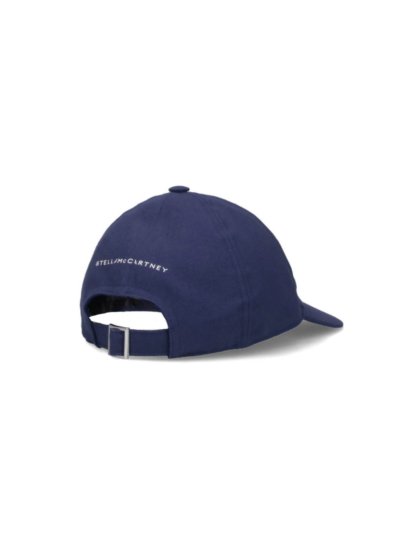 Stella Mccartney Cotton Baseball Cap With Curved Brim And Embroidered Text In Blue