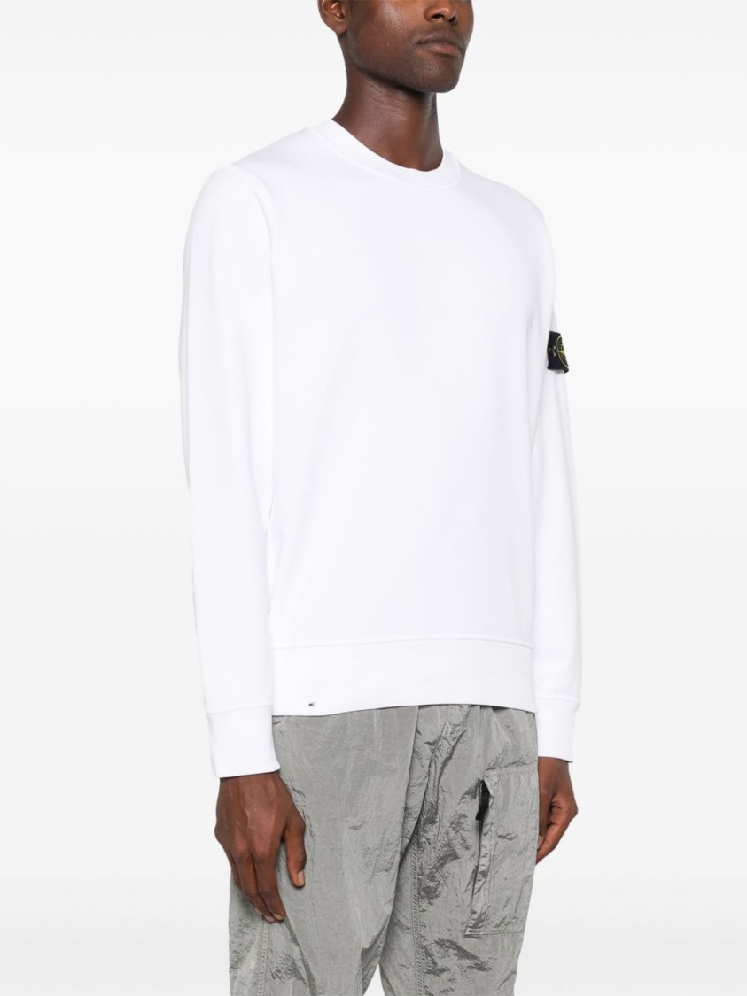 Stone Island Organic Cotton Fleece Sweatshirt With Signature Badge In White