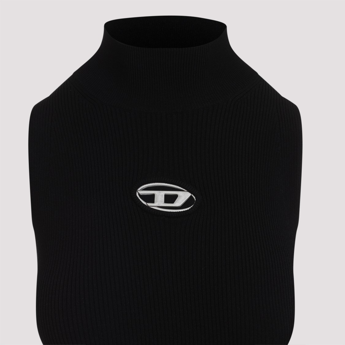 Diesel M-caddix Black Dress With Oval D Logo Plaque On The Front In Viscose Blend Woman In Black