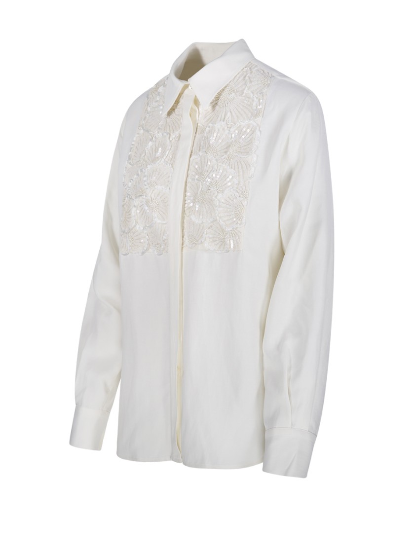 P.a.r.o.s.h Parosh Floral Embroidered White Shirt With Sequins In White